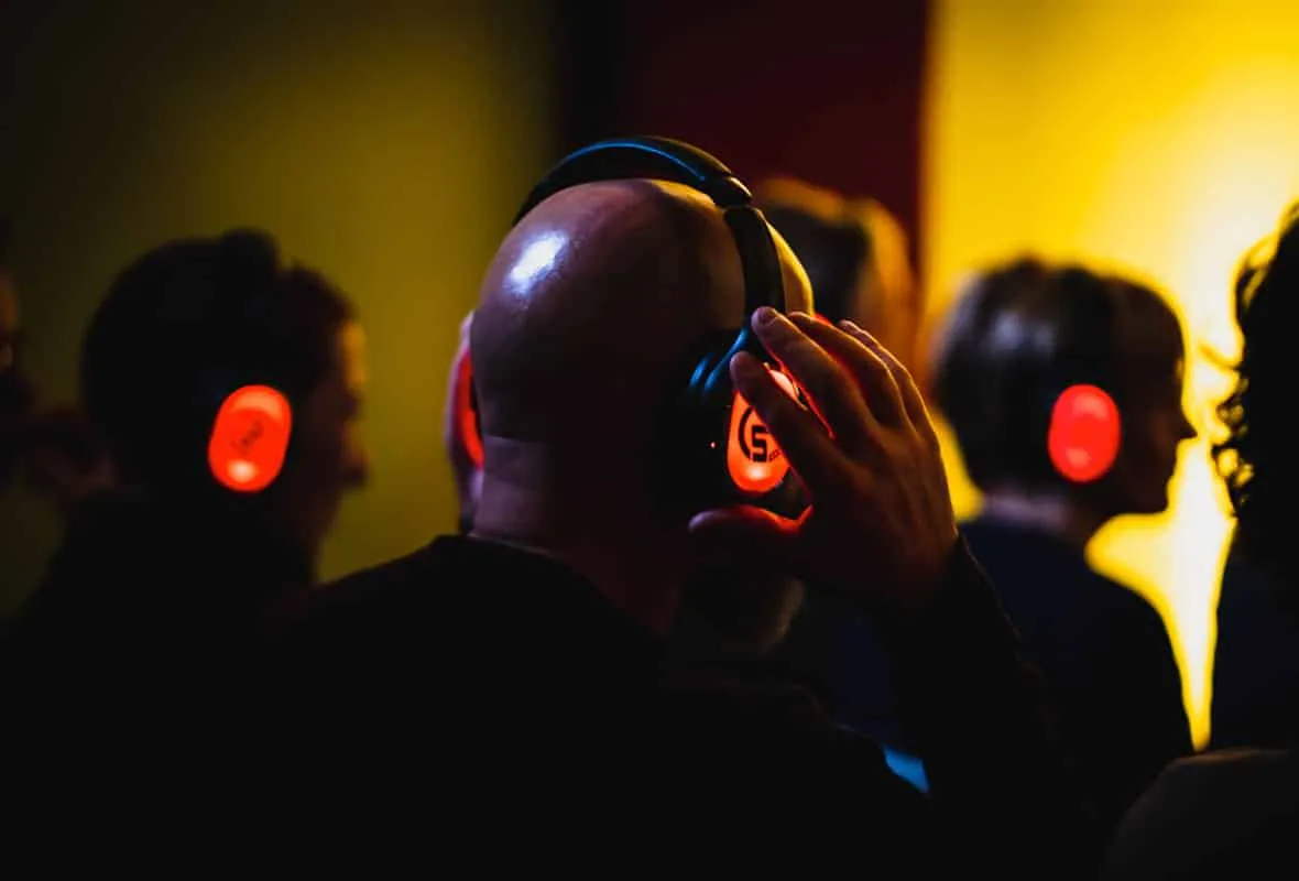 Mastering session with wireless headphones in studio